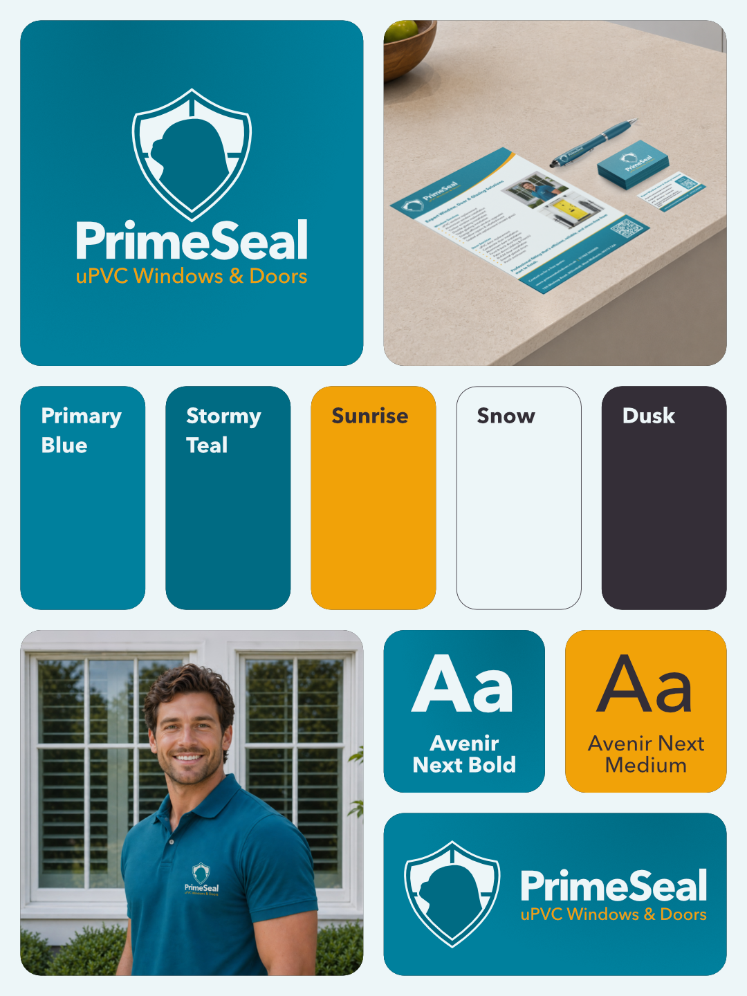 Bento Box layout of the PrimeSeal brand identity